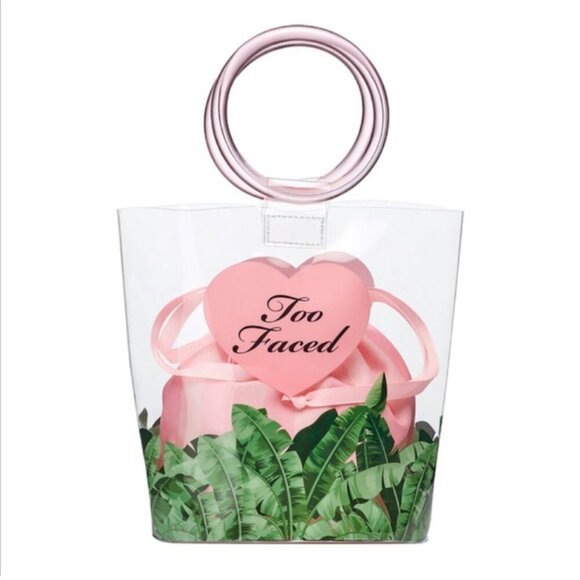 Too Faced Clear Makeup Bag Beach to The Streets Plastic Round Handles Pink Small - Picture 1 of 8